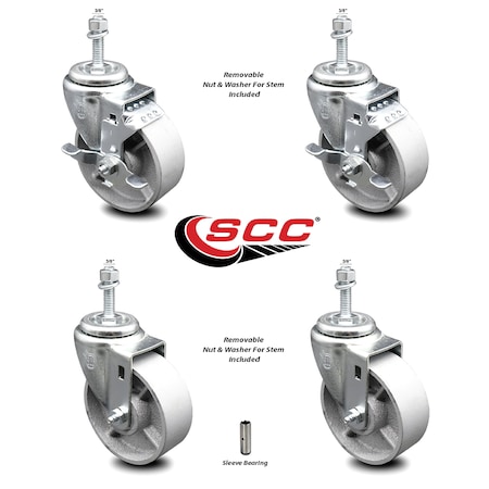 Service Caster 4 Inch Semi Steel Wheel Swivel 3/8 Inch Threaded Stem Caster Brake SCC, 2PK SCC-TS20S414-SSS-381615-2-TLB-2